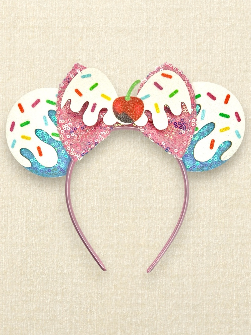 Blue Sequin Ice Cream Sundae Minnie Ears | Disney-Inspired Mouse Ears